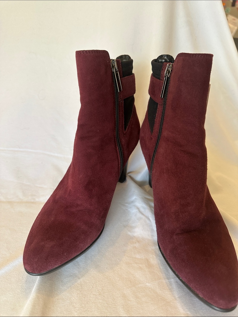 Aquatalia Burgundy Suede Pointed Toe Ankle Boots